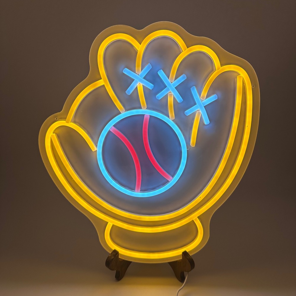 Baseball Glove And Ball LED Neon Sign Yellow Blue Red USB Powered Light Decor